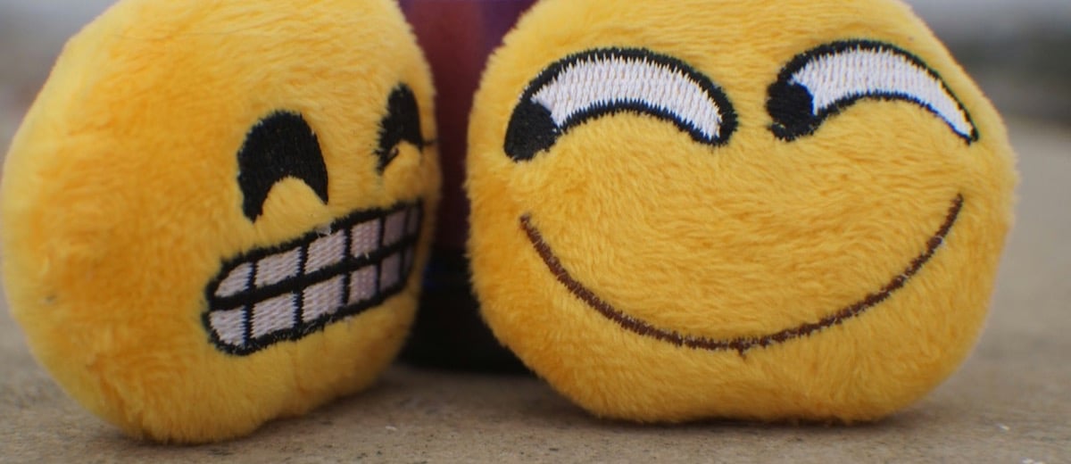 Two yellow smiley face plush toys